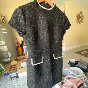 Commense Black Tweed Mini Dress with White Trim